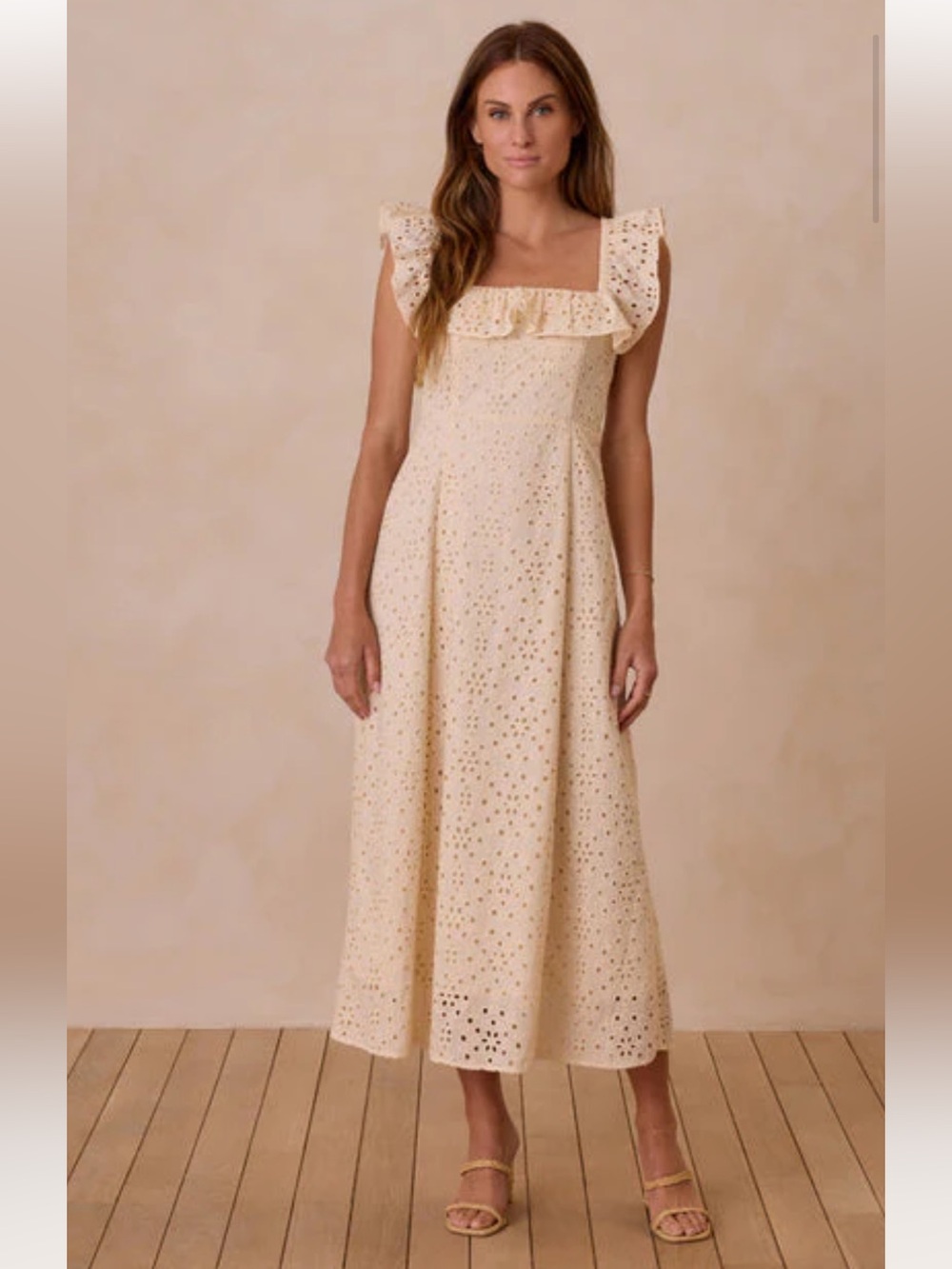 NWT Rylee & Cru Women’s Flutter Sleeve Eyelet Bianca Dress Size L